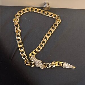 Gold Chain Necklace with Rhinestone Accents magnetic